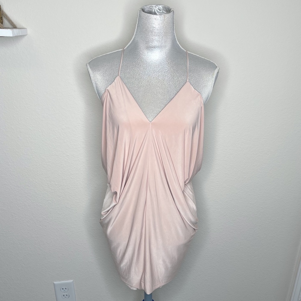 Misa Los Angeles Domino Nude Stretchy Slinky Party Mini Dress XSmall No tie